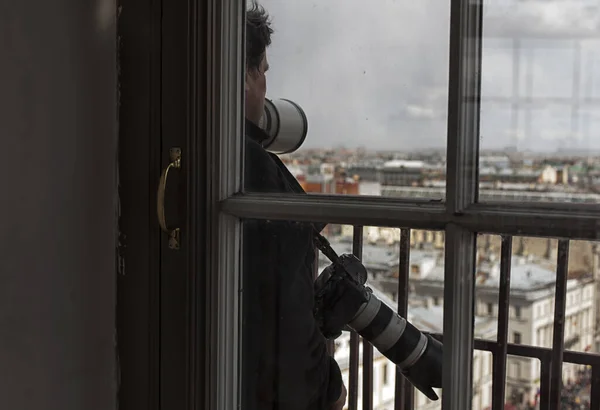 Fotograf Tar Bilden Landmärke Den Europeiska Staden Från Hög Synvinkel — Stockfoto