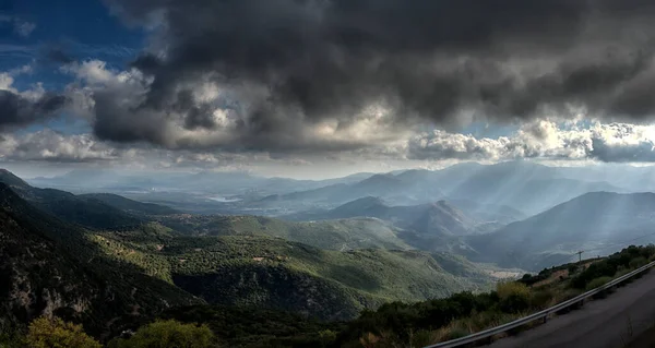 Landskap Utsikt Över Historiska Byggnader Bergslandskap Panorama Över Peloponnesiska Halvön — Stockfoto