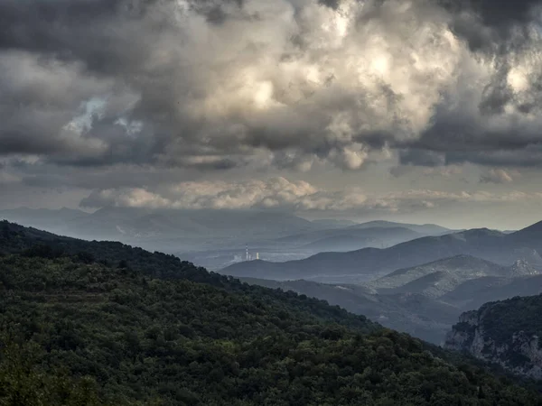 Landskap Utsikt Över Historiska Byggnader Bergslandskap Panorama Över Peloponnesiska Halvön — Stockfoto