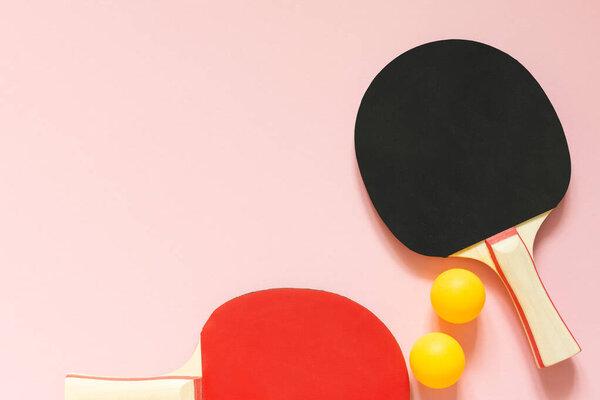 Tennis ping pong rackets with balls