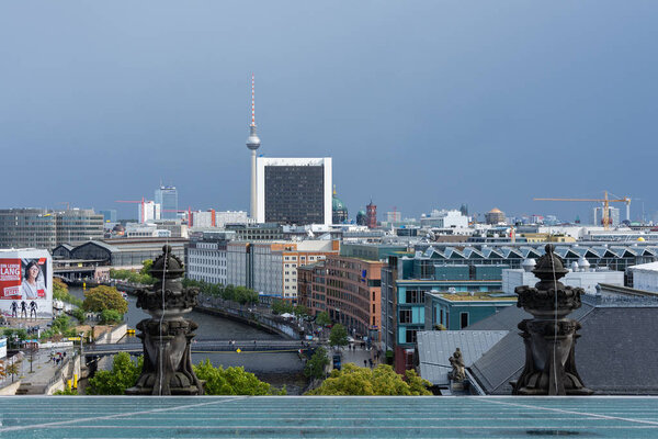 Berlin, Germany- September 28, 2019: panorama of the city of Berlin from the roof of the Bendestag building, famous city buildings
