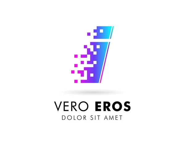 Carta I plantilla de diseño de logotipo. Logotipo de letra I en estilo de movimiento de píxeles con color degradado . — Vector de stock