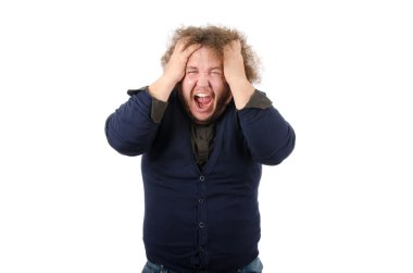 Öfke, öfke, tahriş. Adam bağırır.