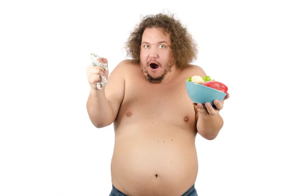 Un grassone sorpreso con l'insalata. Dieta . — Foto Stock