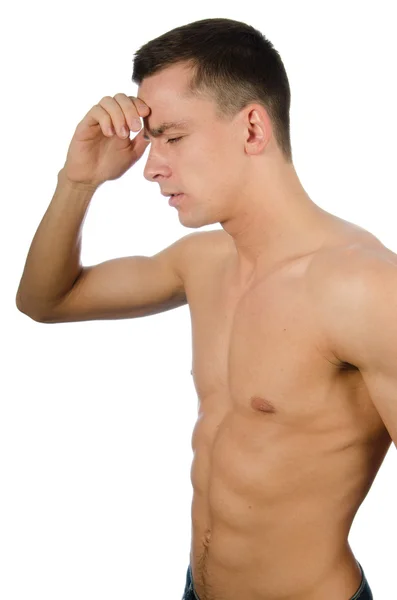 Migraine. Man en hoofdpijn. — Stockfoto