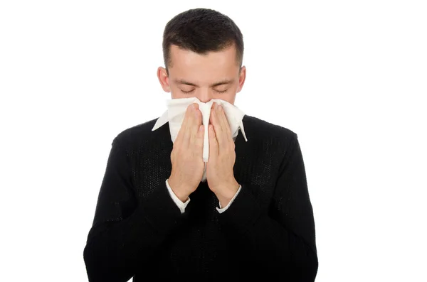 Resfriado y gripe. Hombre con un pañuelo . —  Fotos de Stock