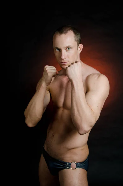 Fists. Fight. Attractive man shirtless. — Stock Photo, Image