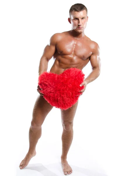 Valentine's Day. Attractive man and heart. — Stock Photo, Image