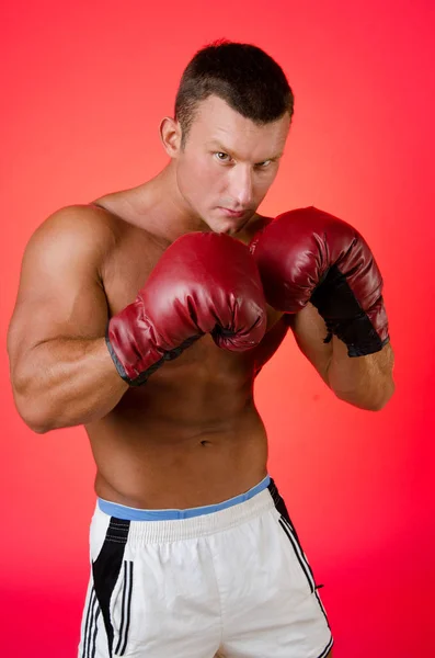 Boxer. Sexy man in boxing gloves. — Stock Photo, Image