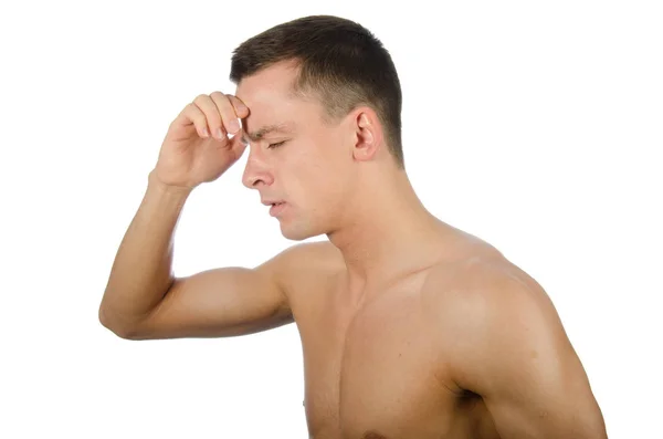 Stress Pijn Hoofd Van Deelneming Van Jonge Man Pijn Wanhoop — Stockfoto