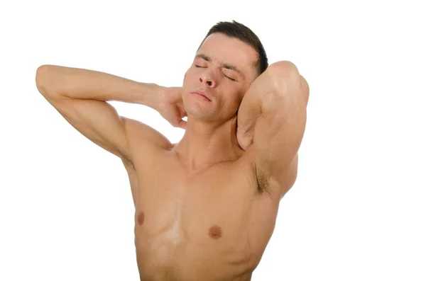 Dolor Desesperación Jovencito Triste Estrés Dolor Muscular Joven Sosteniendo Cuello — Foto de Stock