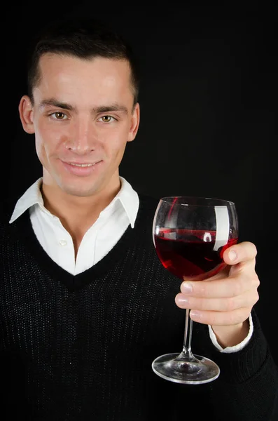 Young Attractive Businessman Glass Wine Young Handsome Man Joy Happiness — Stock Photo, Image