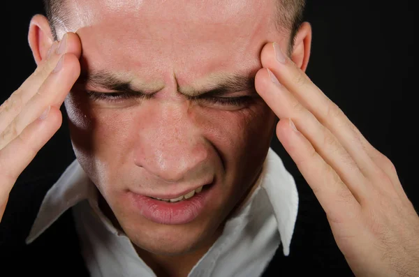 Stress Dolore Giovanotto Con Testa Mano Dolore Disperazione Triste Giovane — Foto Stock