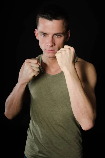 Young Handsome Man Fights Rules Fighter — Stock Photo, Image