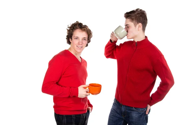 Dois Caras Atraentes Estão Bebendo Café — Fotografia de Stock