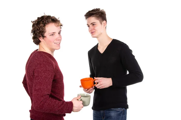 Zwei Attraktive Kerle Trinken Kaffee — Stockfoto
