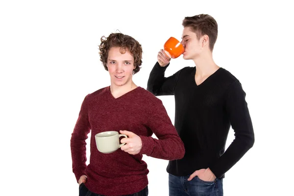 Zwei Attraktive Kerle Trinken Kaffee — Stockfoto