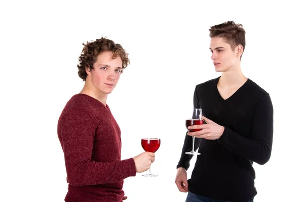 Dois Caras Atraentes Vinho Tinto — Fotografia de Stock