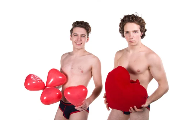 Валентинів День Два Сексуальних Хлопці Біле Тло — стокове фото