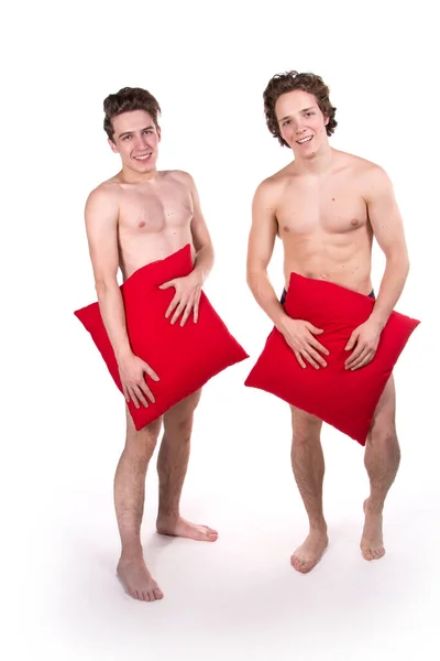 Valentijnsdag Twee Sexy Jongens Witte Achtergrond — Stockfoto