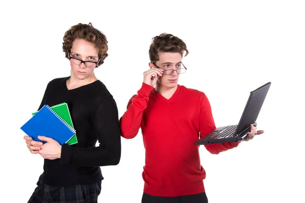Two Funny Students White Background — Stock Photo, Image