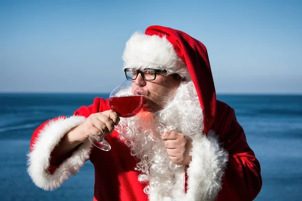Śmieszny Święty Mikołaj Wino — Zdjęcie stockowe