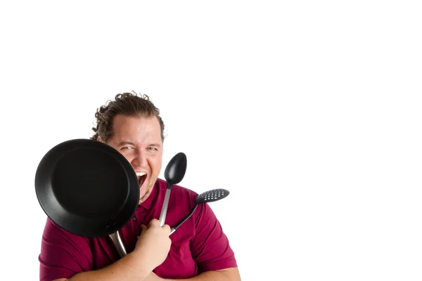 Funny Fat Cook White Background — Stock Photo, Image