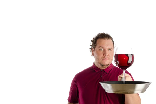 Homme Gras Drôle Vin Rouge — Photo