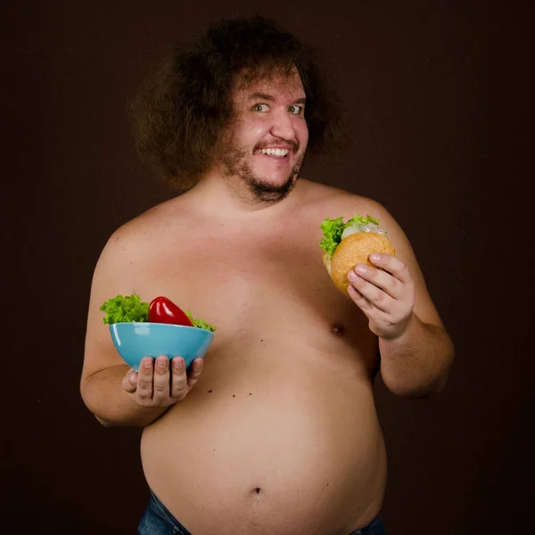 Uomo Grasso Divertente Una Dieta — Foto Stock
