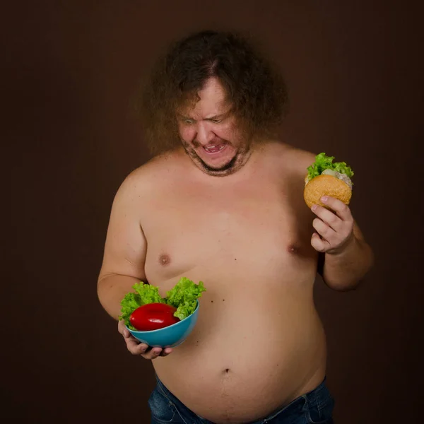 Hombre Gordo Divertido Una Dieta — Foto de Stock