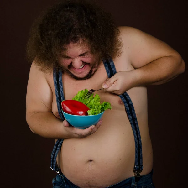 Homem Gordo Engraçado Uma Dieta — Fotografia de Stock