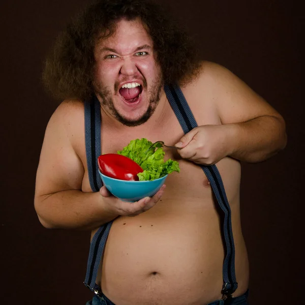 正在节食的有趣的胖子 — 图库照片