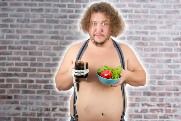 Hombre Gordo Divertido Una Dieta —  Fotos de Stock