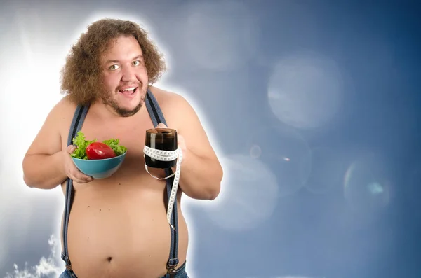 Homem Gordo Engraçado Uma Dieta — Fotografia de Stock