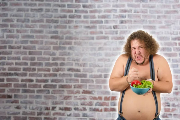 Homem Gordo Engraçado Uma Dieta — Fotografia de Stock