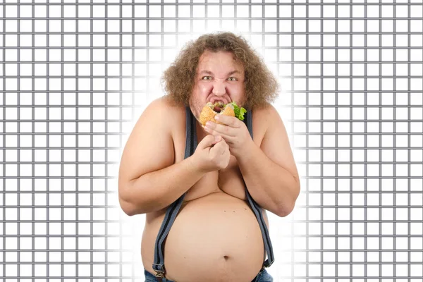 Homem Gordo Engraçado Uma Dieta — Fotografia de Stock