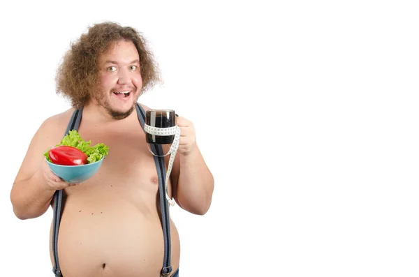 Homem Gordo Engraçado Uma Dieta — Fotografia de Stock