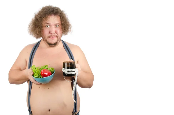 Hombre Gordo Divertido Una Dieta —  Fotos de Stock