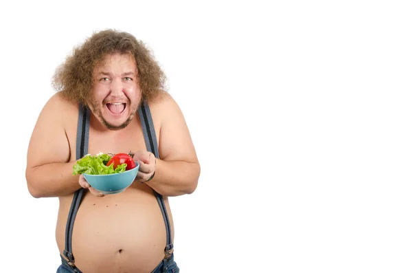 Homem Gordo Engraçado Uma Dieta — Fotografia de Stock