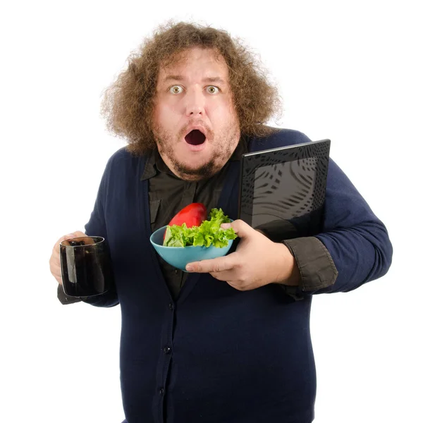 Vicces Kövér Ember Diétázik — Stock Fotó