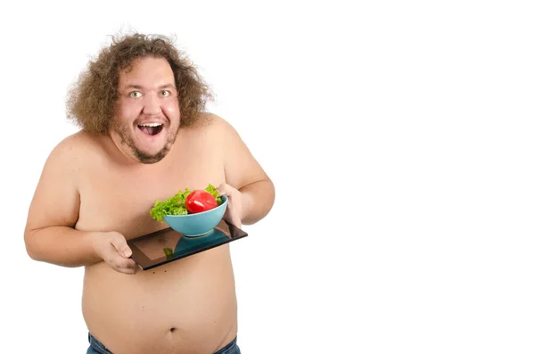 Uomo Grasso Divertente Una Dieta — Foto Stock