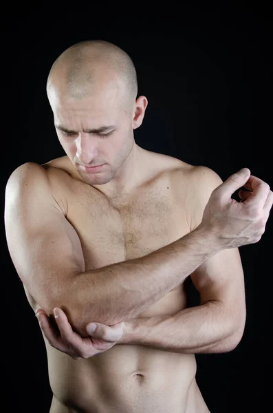 Attraktiver Mann Und Gesundheitliche Probleme Kranker Ellbogen — Stockfoto