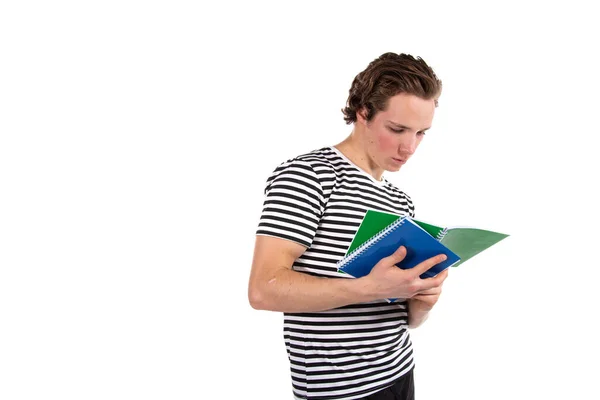 Junge Attraktive Studentin Hört Musik Weißer Hintergrund — Stockfoto