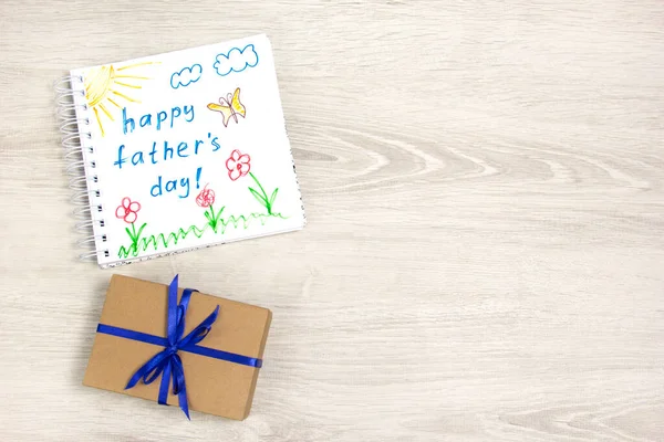 Child Drawing Happy Father Day Using Crayon — Stock Photo, Image