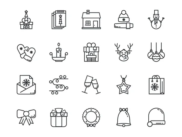 Iconos de contorno incoloro de Navidad. Conjunto de vectores . — Vector de stock