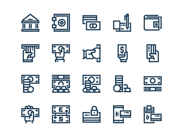 Dinheiro. Conjunto de ícones vetoriais de contorno . —  Vetores de Stock