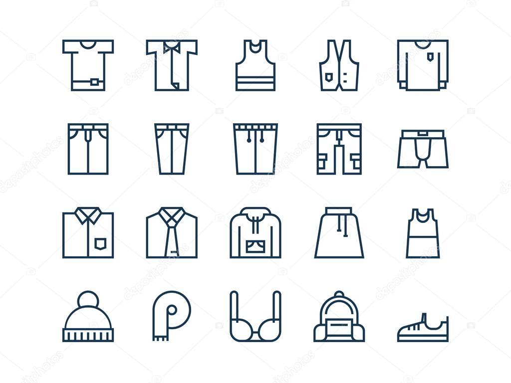 Clothing. Set of outline vector icons