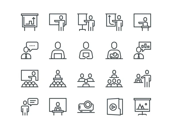 Apresentação de negócios. Conjunto de ícones vetoriais de contorno —  Vetores de Stock