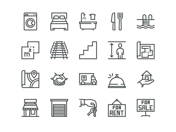 Bienes raíces. Conjunto de iconos vectoriales de contorno — Vector de stock