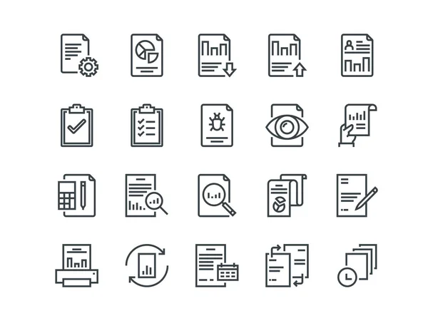 Report. Set of outline vector icons. Includes such as Auto Reports, Calculation, Settings, Generate and more. — Stock Vector